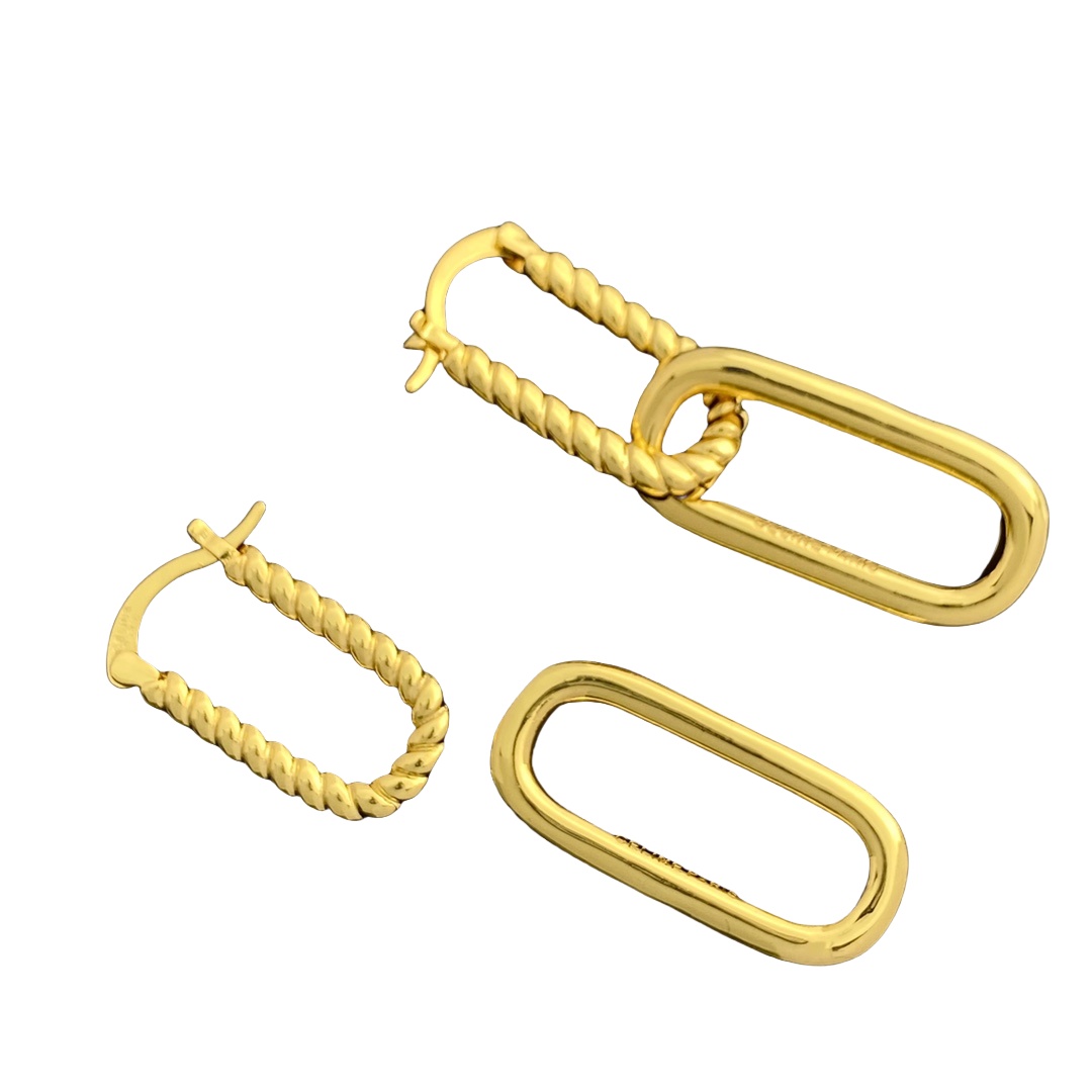 CLE040 Ciline double ring drop earring in metal and gold finish - ccjewelryacc