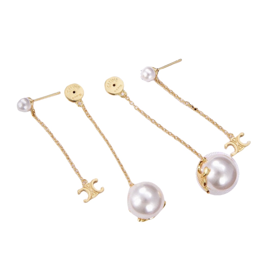 CLE047 Triomphe Pearl drop earring in metal and pearl - ccjewelryacc