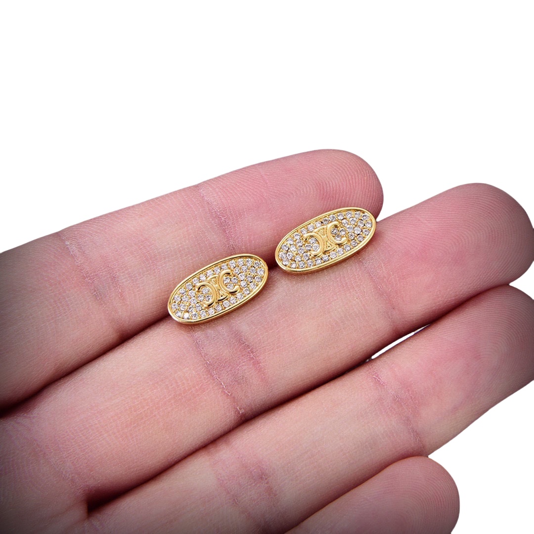 CLE048 full diamond Arc de Triomphe oval stud earring - ccjewelryacc