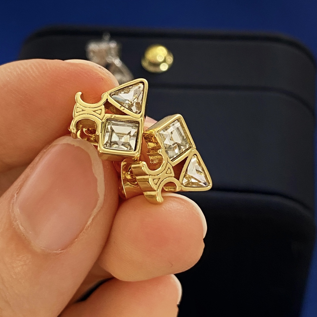 CLE051 Arc de TriompheGeometric earrings in brass with gold finish and Zircon - ccjewelryacc