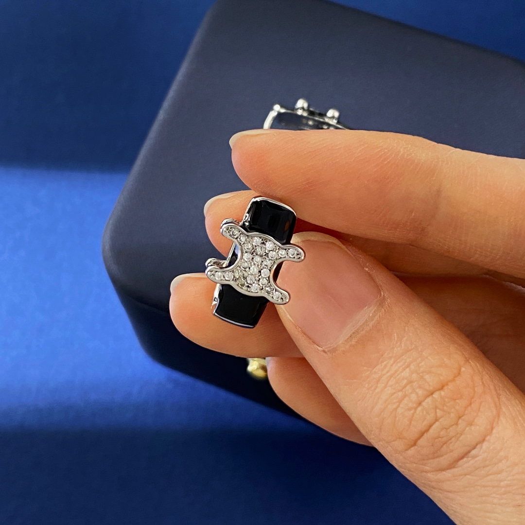 CLE052 Black full diamond Arc de Triomphe double-sided U-shaped ear clip - ccjewelryacc