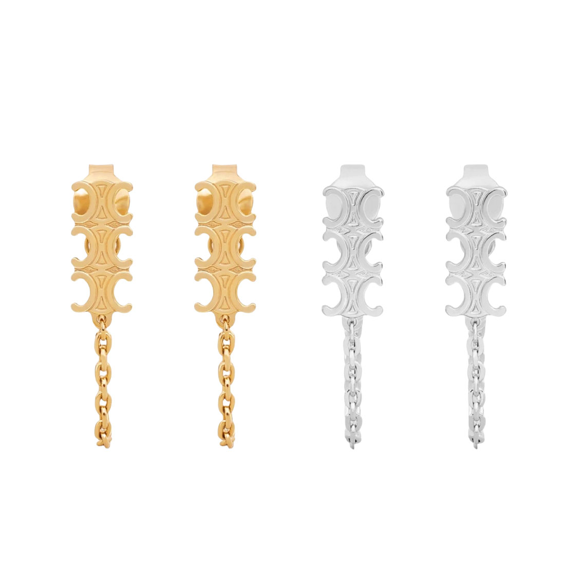 CLE015 Triomphe Chain stud earrings in metal - ccjewelryacc