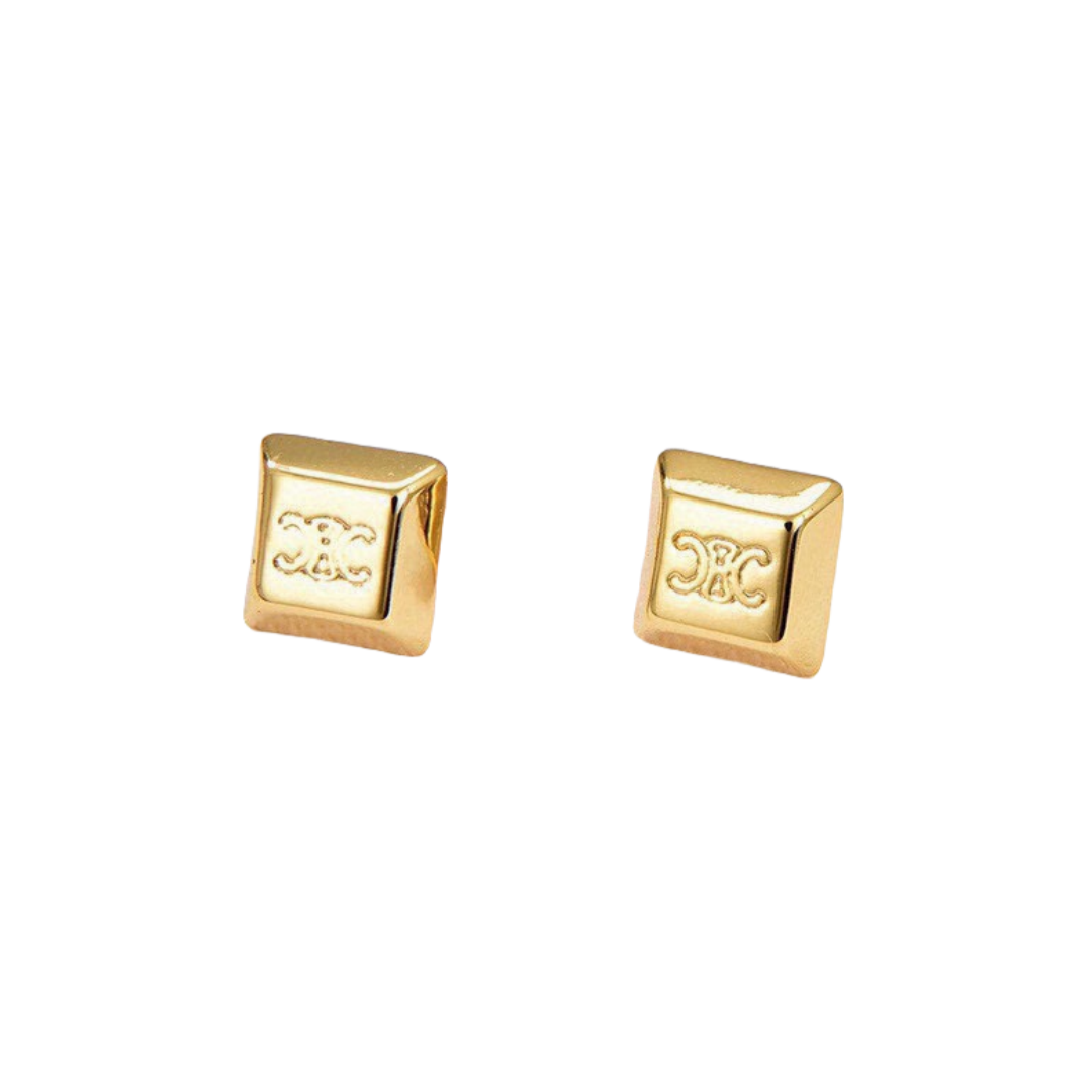 CLE035 Triomphe logo stud earring in metal and gold finish - ccjewelryacc