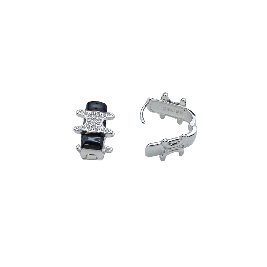 CLE052 Black full diamond Arc de Triomphe double-sided U-shaped ear clip - ccjewelryacc