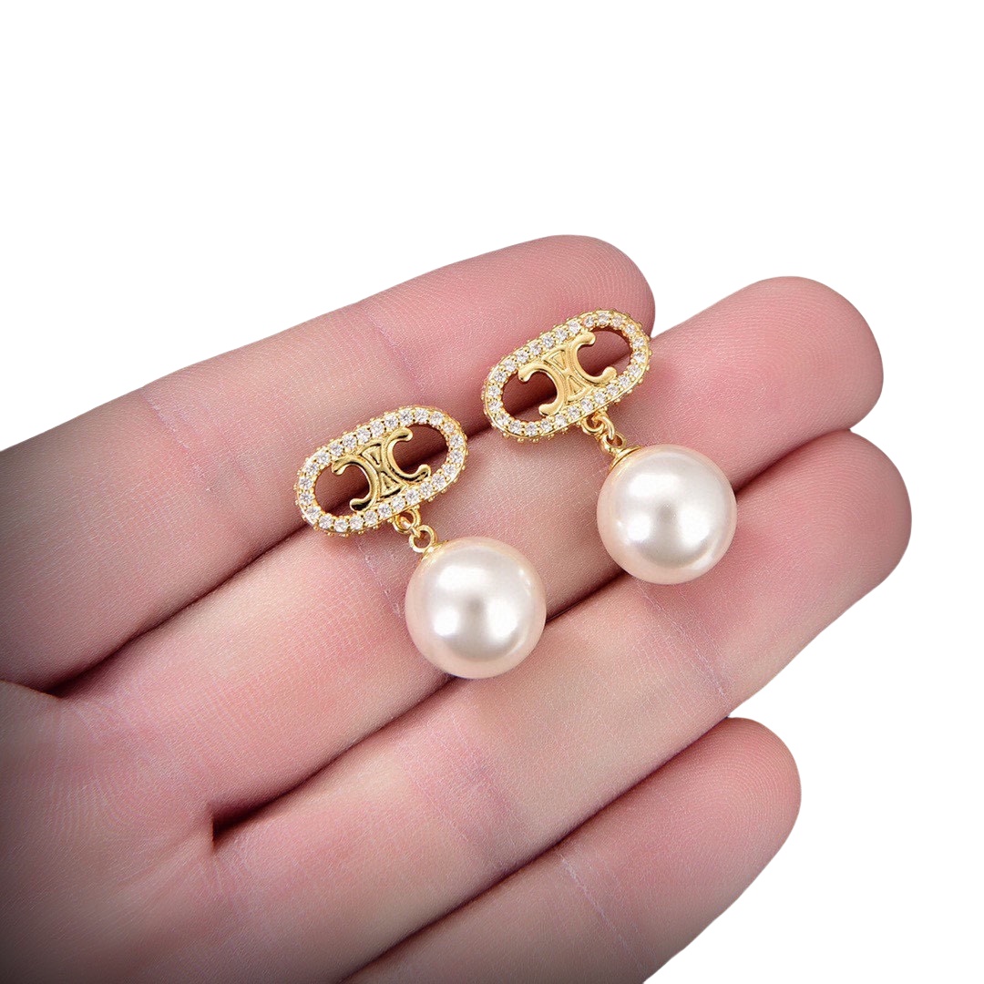 CLE031 CILINE Triomphe drop/Stud earring in metal and crystal - ccjewelryacc