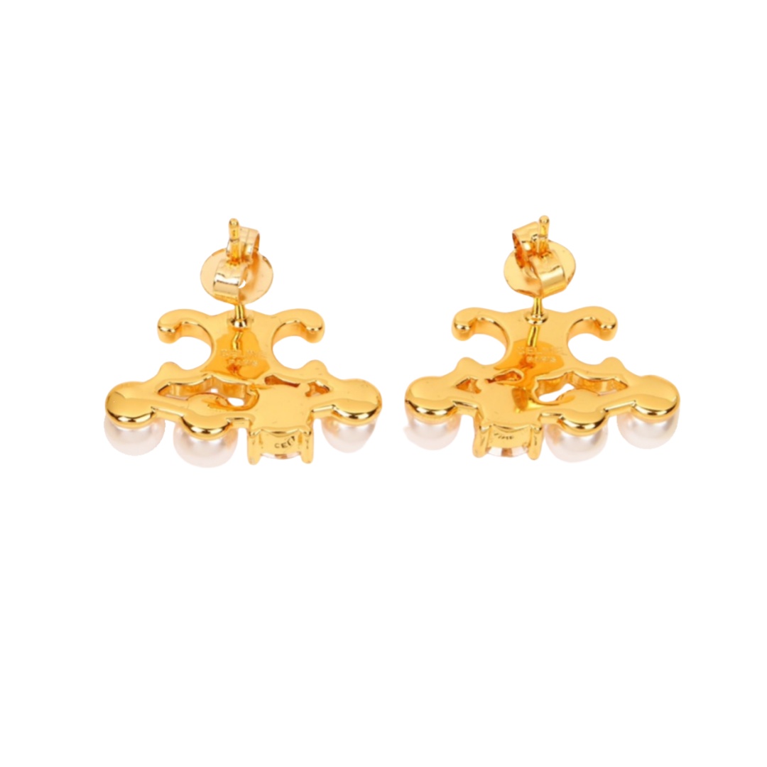CLE018 Triomphe stud earring in metal crystal pearl - ccfashionjewelry