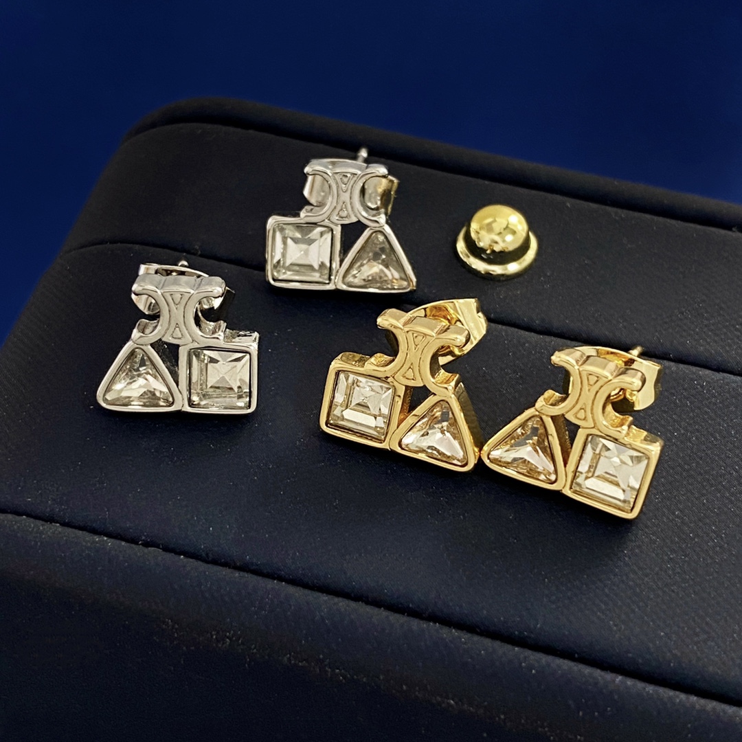 CLE051 Arc de TriompheGeometric earrings in brass with gold finish and Zircon - ccjewelryacc