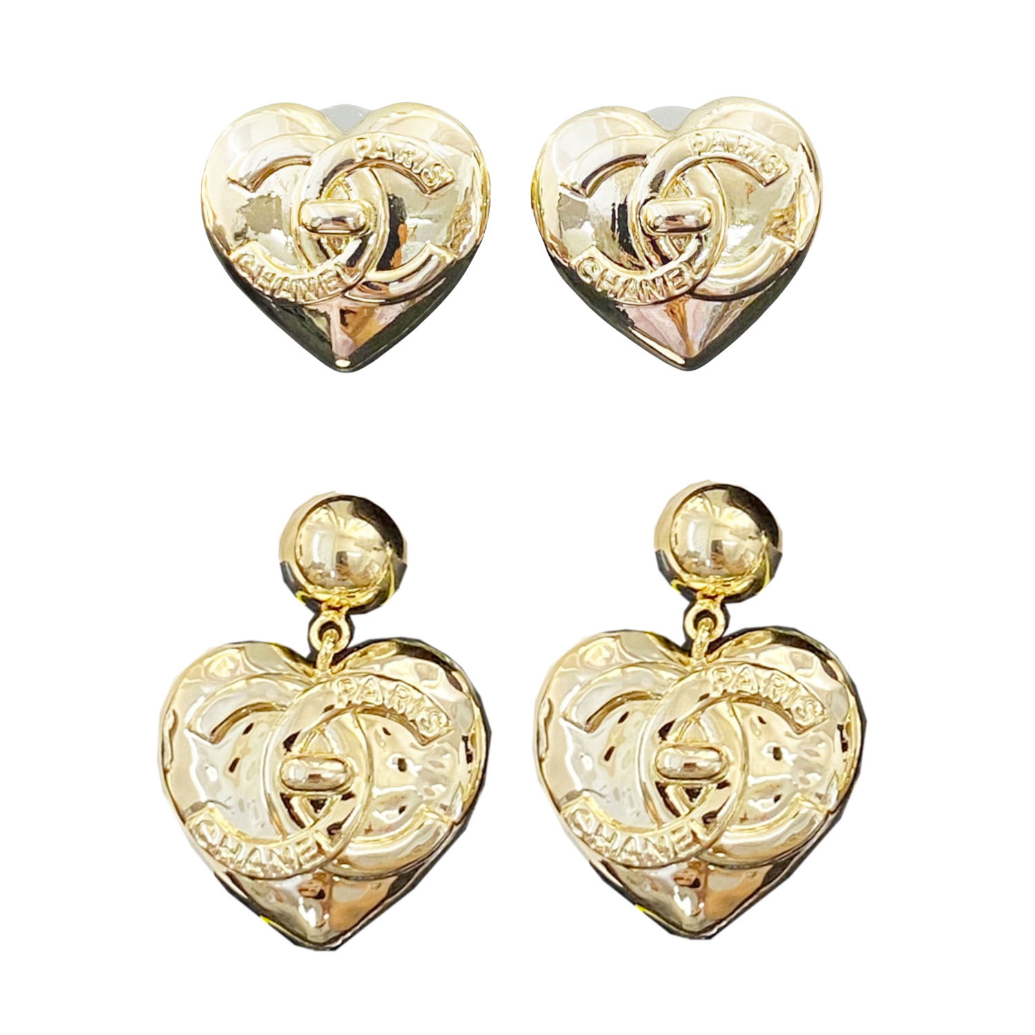 CCE886 22A Vintage metal heart with cc logo stud earring - ccfashionjewelry