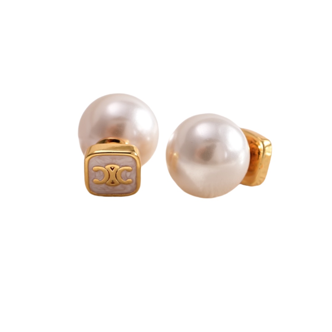 CLE028 Triomphe pearl stud earring in metal and pearl - ccjewelryacc