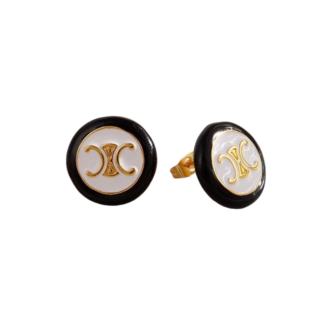 CLE009 Triomphe PRECLOUS button stud earring in metal and enamel - ccfashionjewelry