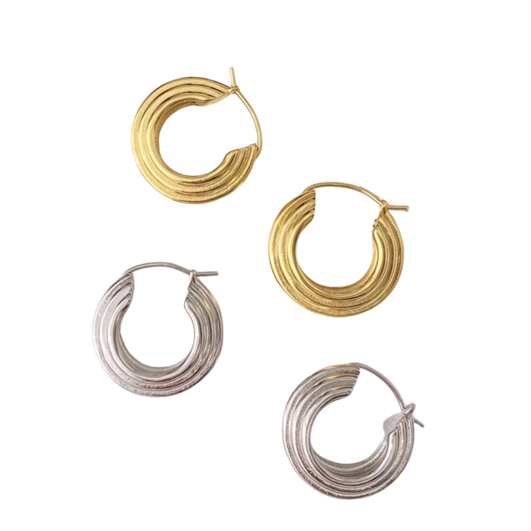 CLE041 Ciline Metal stripe C shape hook earring in metal - ccjewelryacc