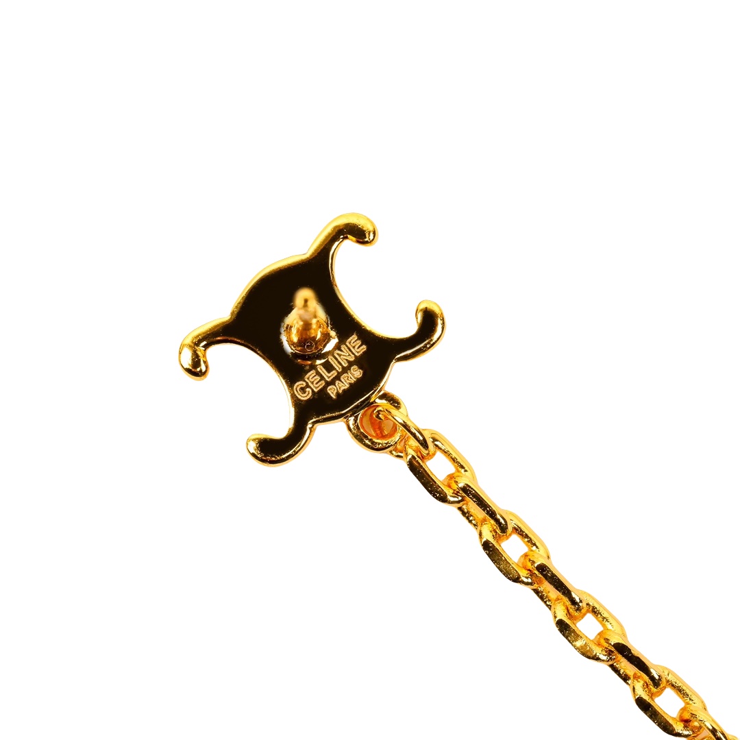 CLE007  Triomphe long pearl drop earrings in metal and pearl - ccjewelryacc