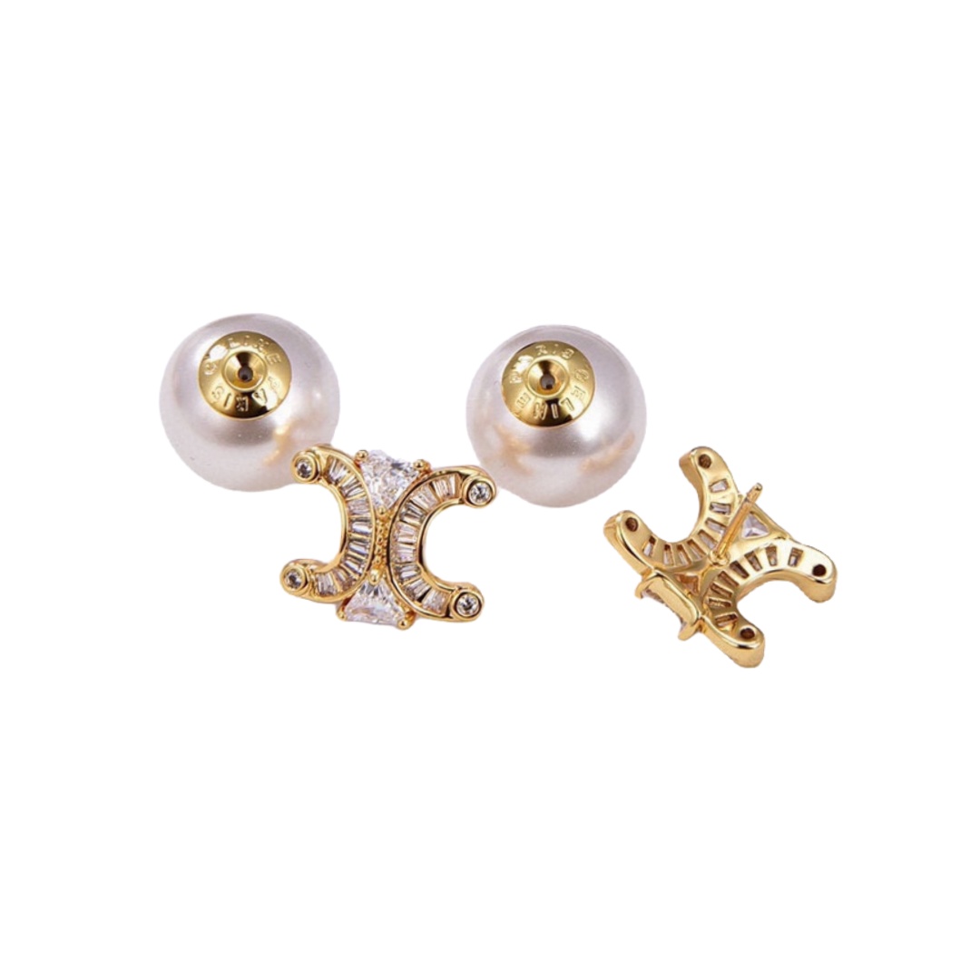 CLE011 Triomphe Crystal and pearl stud earring - ccjewelryacc
