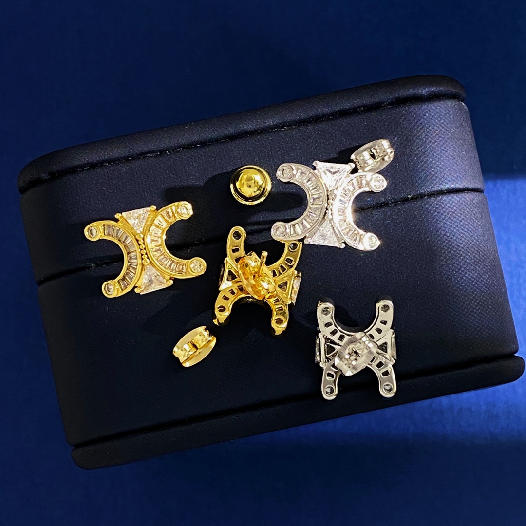 CLE027 Triomphe stud earring in metal and crystal - ccjewelryacc