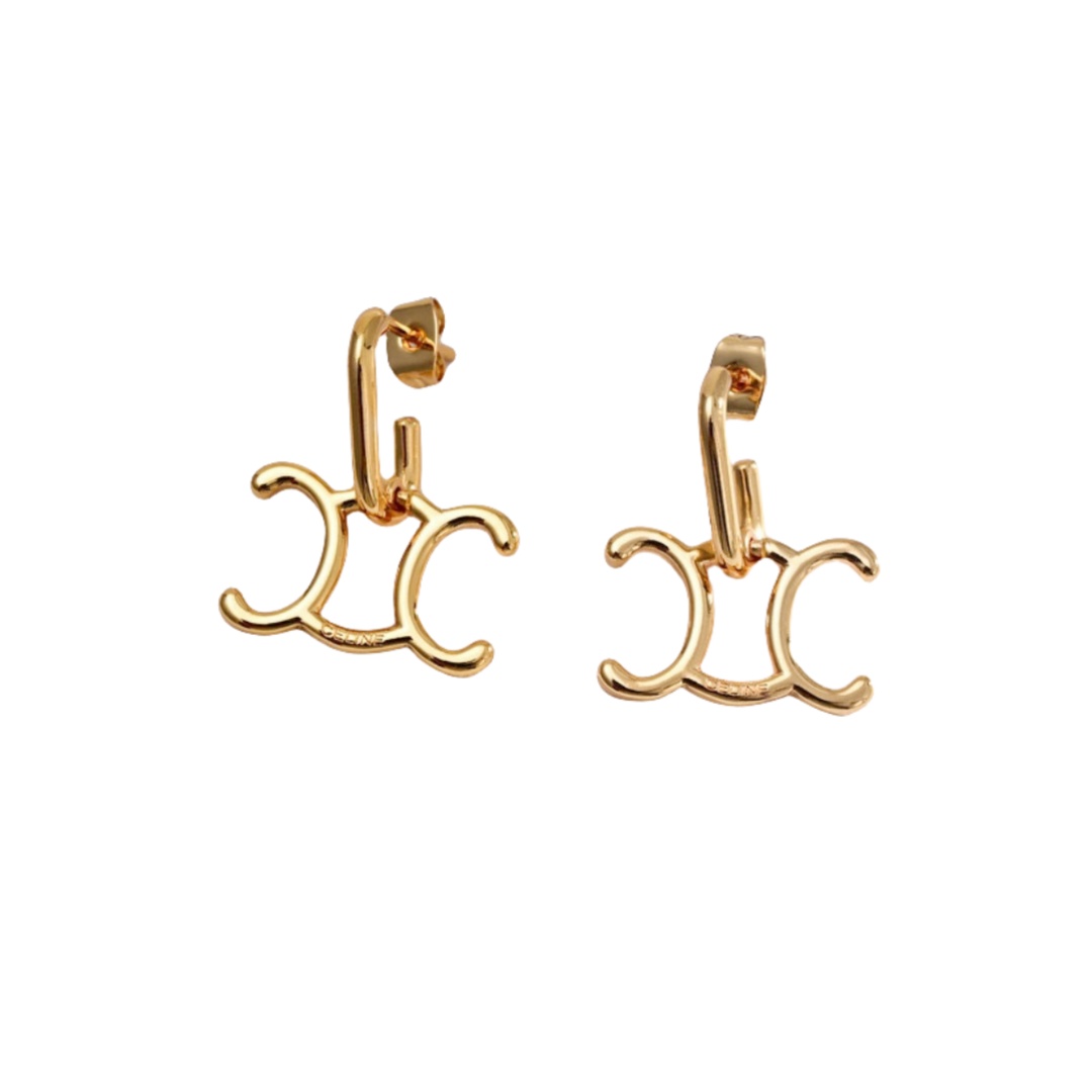 CLE044 Act de Triomphe hollowing drop earring in metal and gold finish - ccjewelryacc