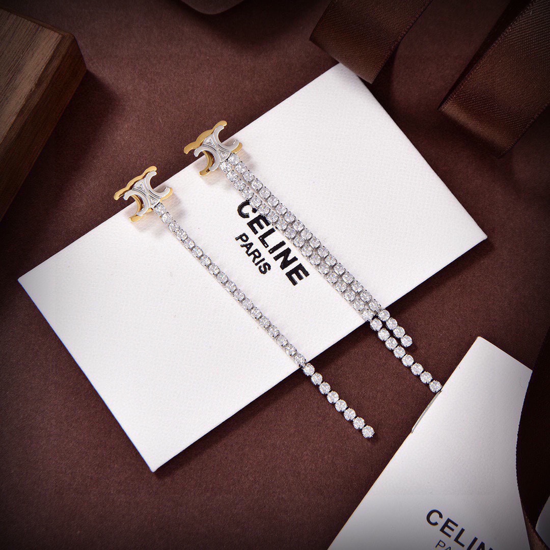 CLE057 Act de Triomphe tassels earring in metal and crystal - ccjewelryacc