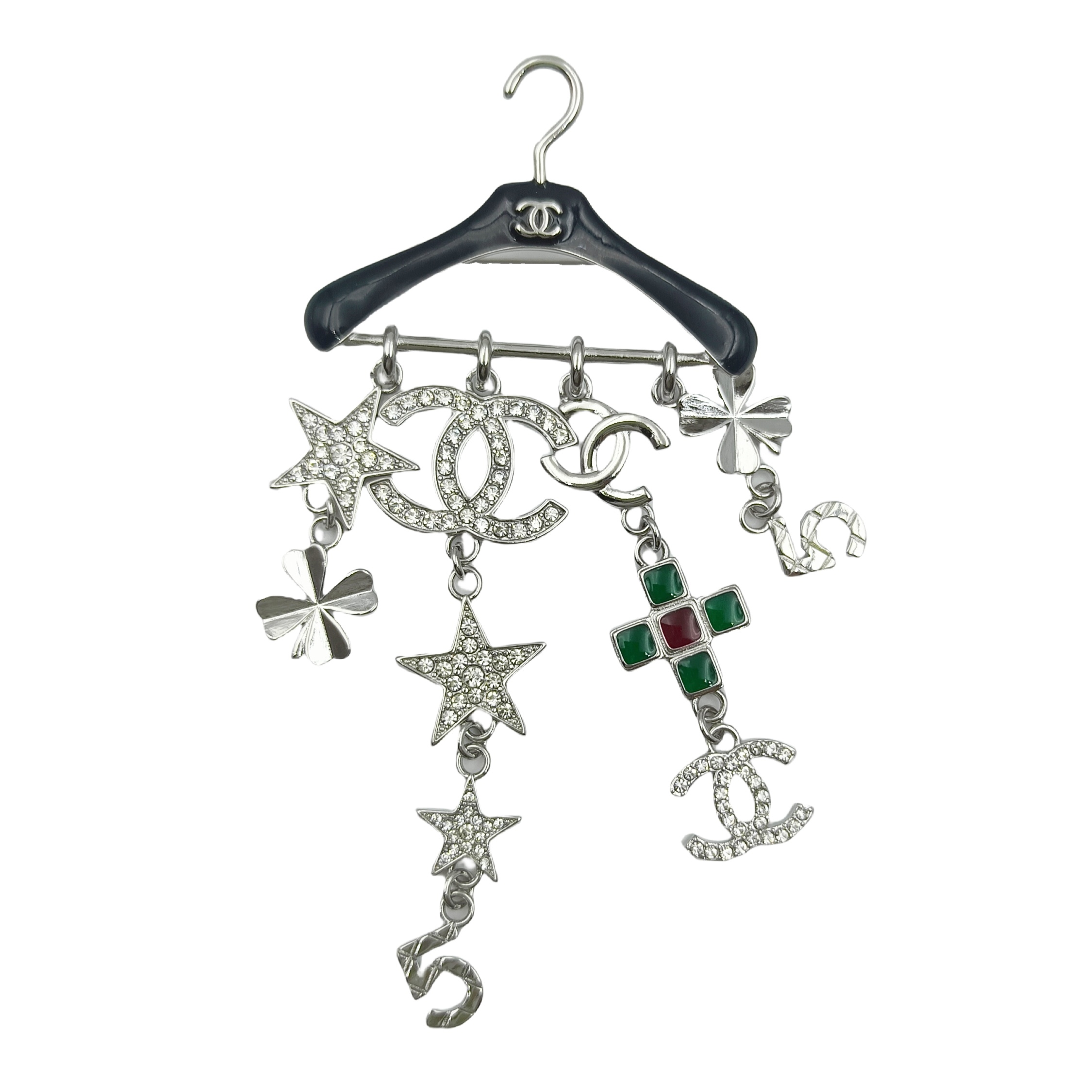 BCB085 Hanger with cc logo clover stars charm brooch pin - ccfashionjewelry