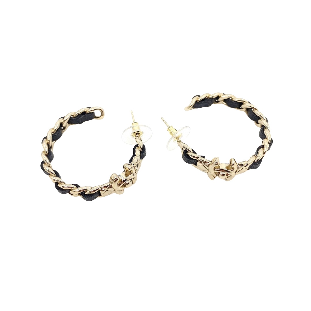 CCE889 Metal leather cc logo hook earring - ccjewelryacc