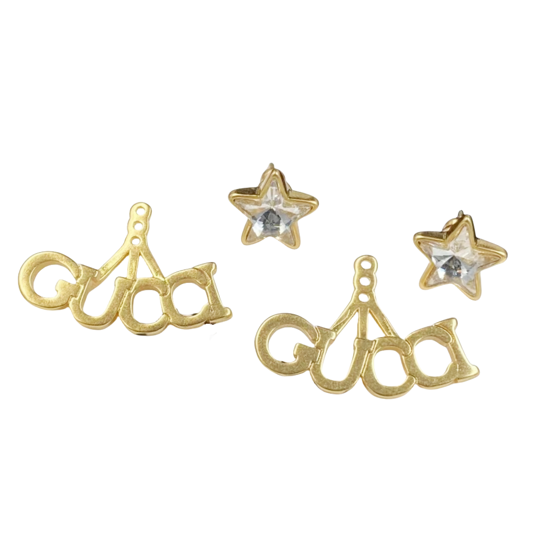 GGE009 Star GG letter stud earring in metal and crystal - ccjewelryacc