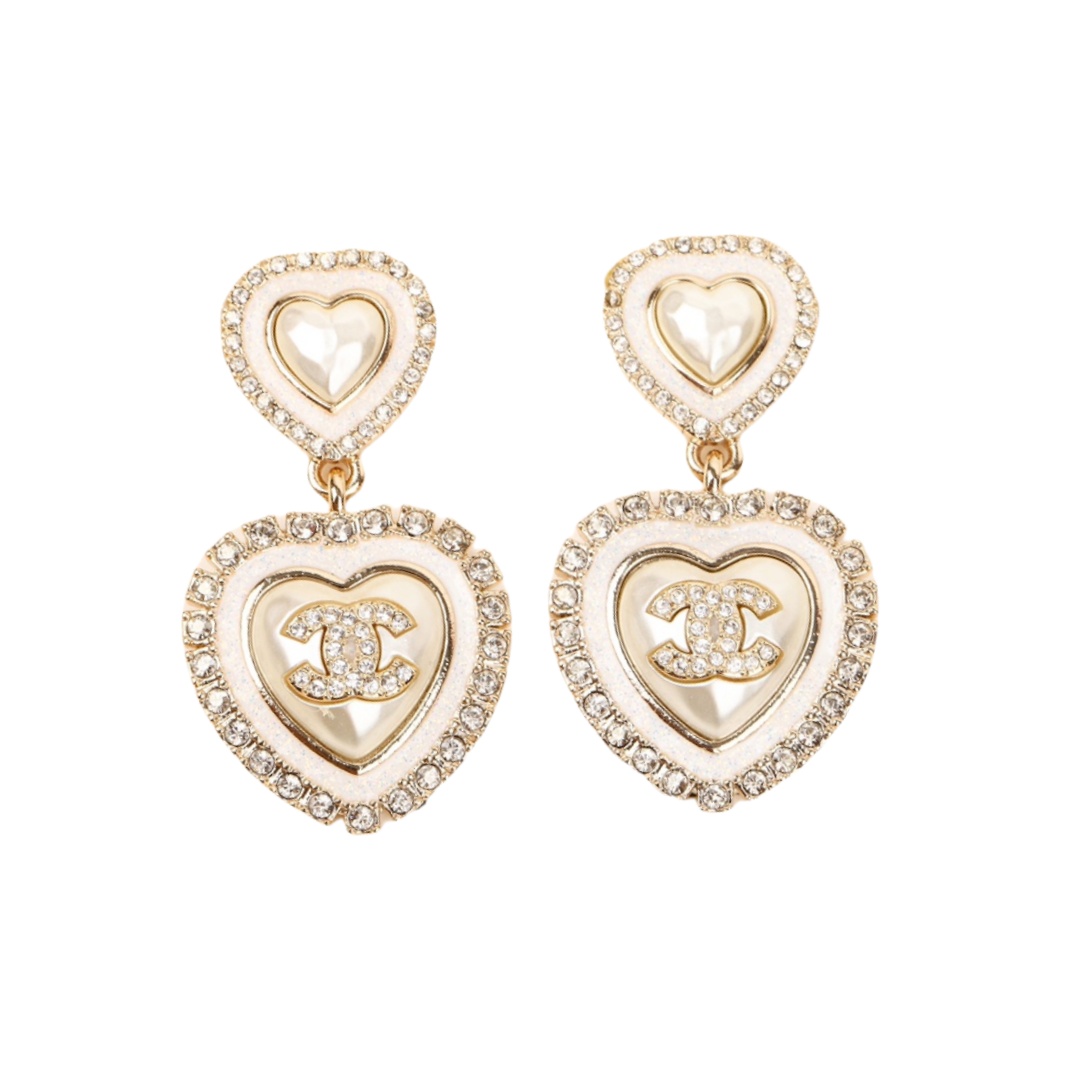 CCE796 Double Heart pearl crystal Drop earrings - ccjewelryacc