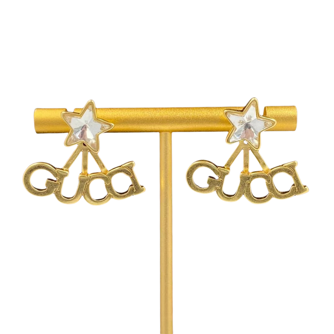 GGE009 Star GG letter stud earring in metal and crystal - ccjewelryacc