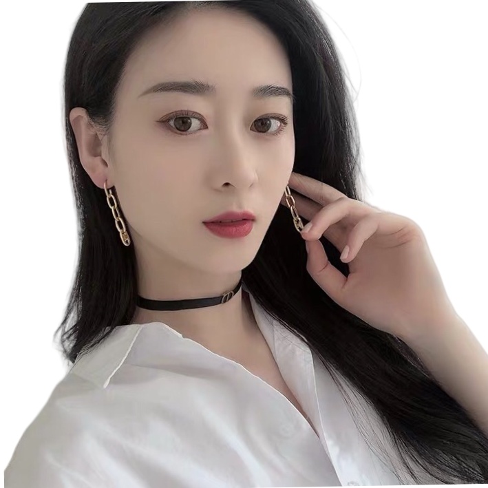 CLE072 Act de Triomphe Link chain drop earring in metal - ccjewelryacc