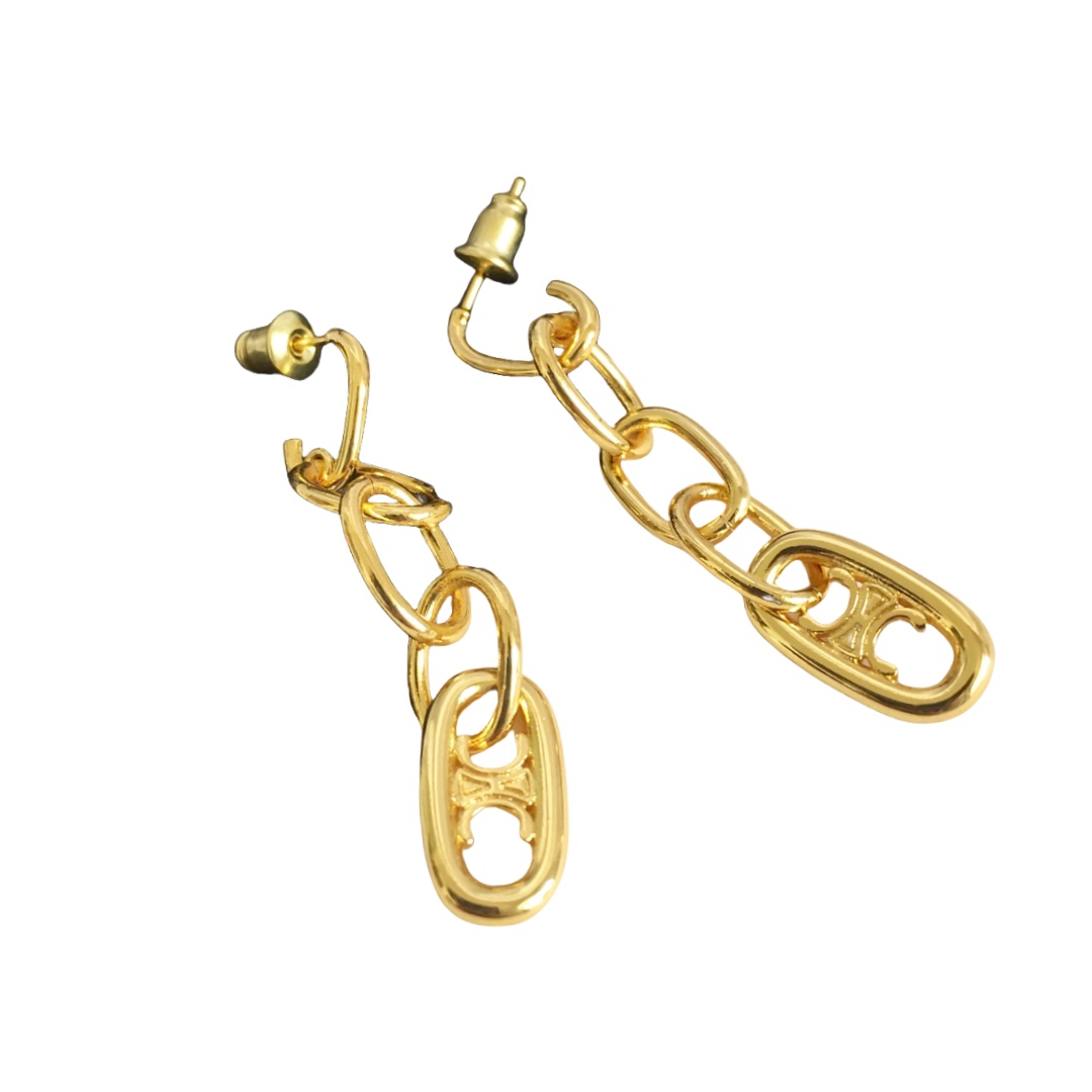CLE072 Act de Triomphe Link chain drop earring in metal - ccjewelryacc