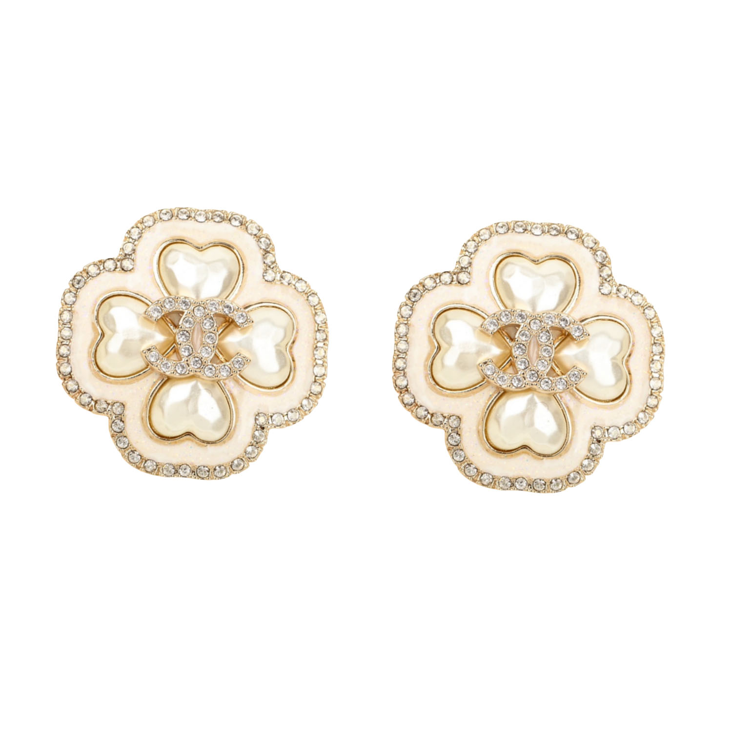 CCE795 Vintage Heart pearl crystal Four Leaf Clover stud earrings - ccfashionjewelry