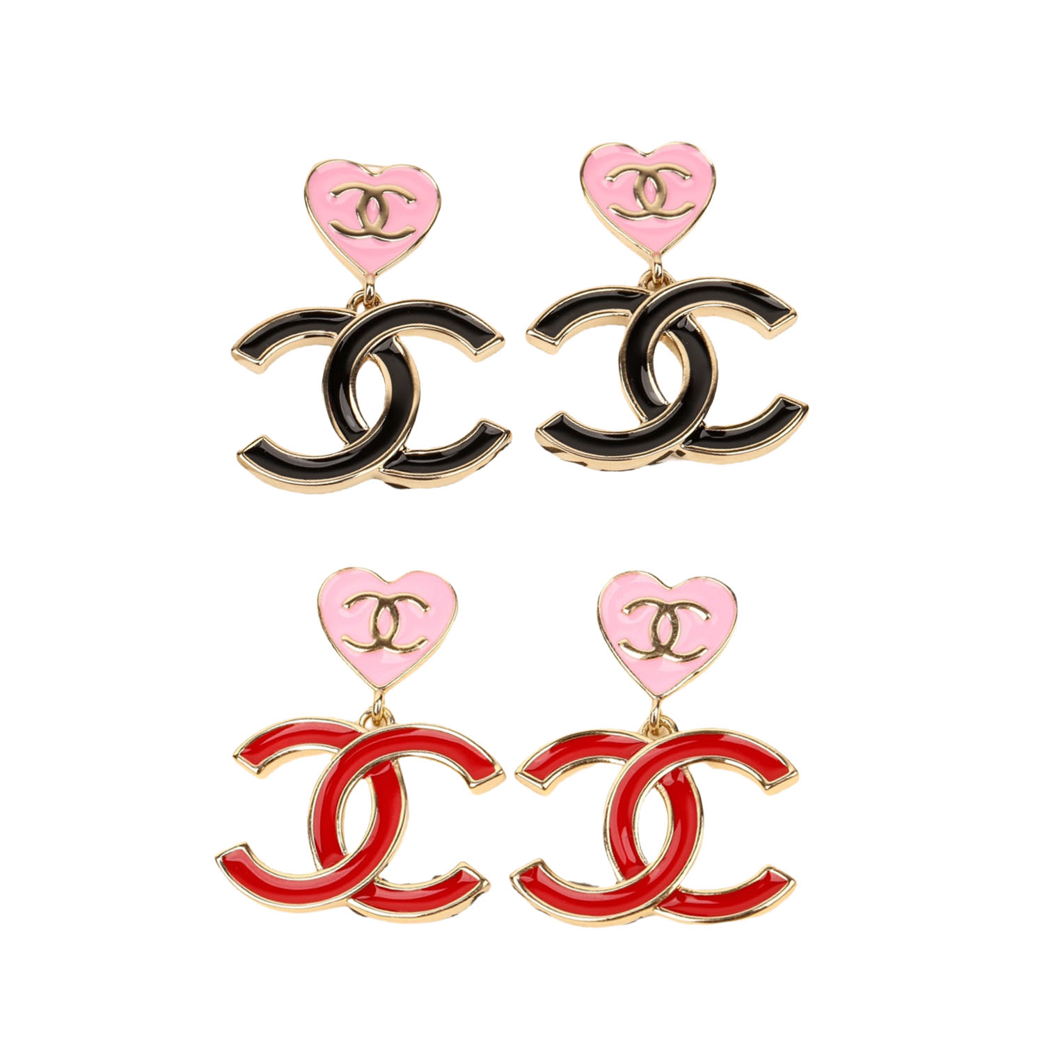 CCE746  24A Enamel Heart double CC earrings - ccjewelryacc