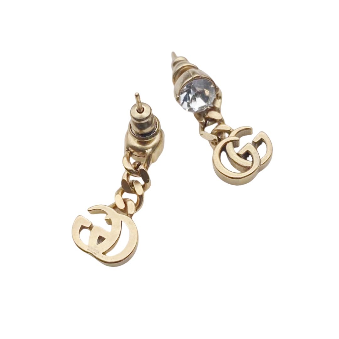 GGE006 GG drop earring in metal and pearl crystal - ccjewelryacc
