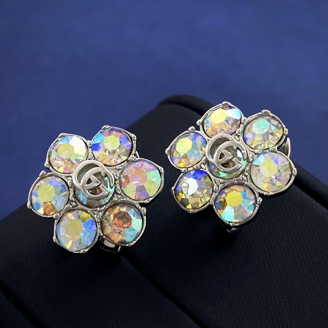 GGE129 GG Colorful diamond flower stud earring - ccjewelryacc