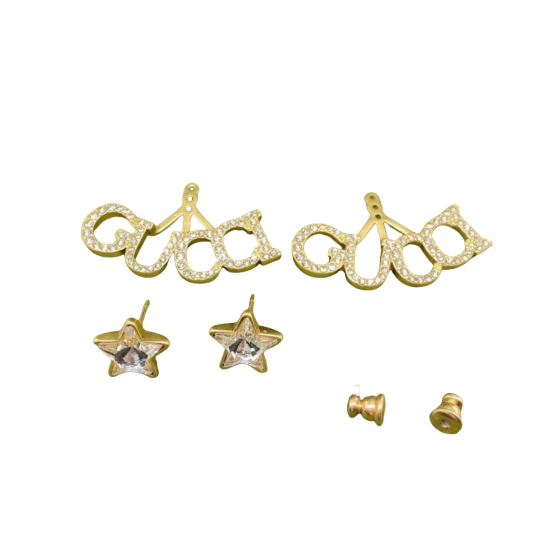 GGE009 Star GG letter stud earring in metal and crystal - ccjewelryacc