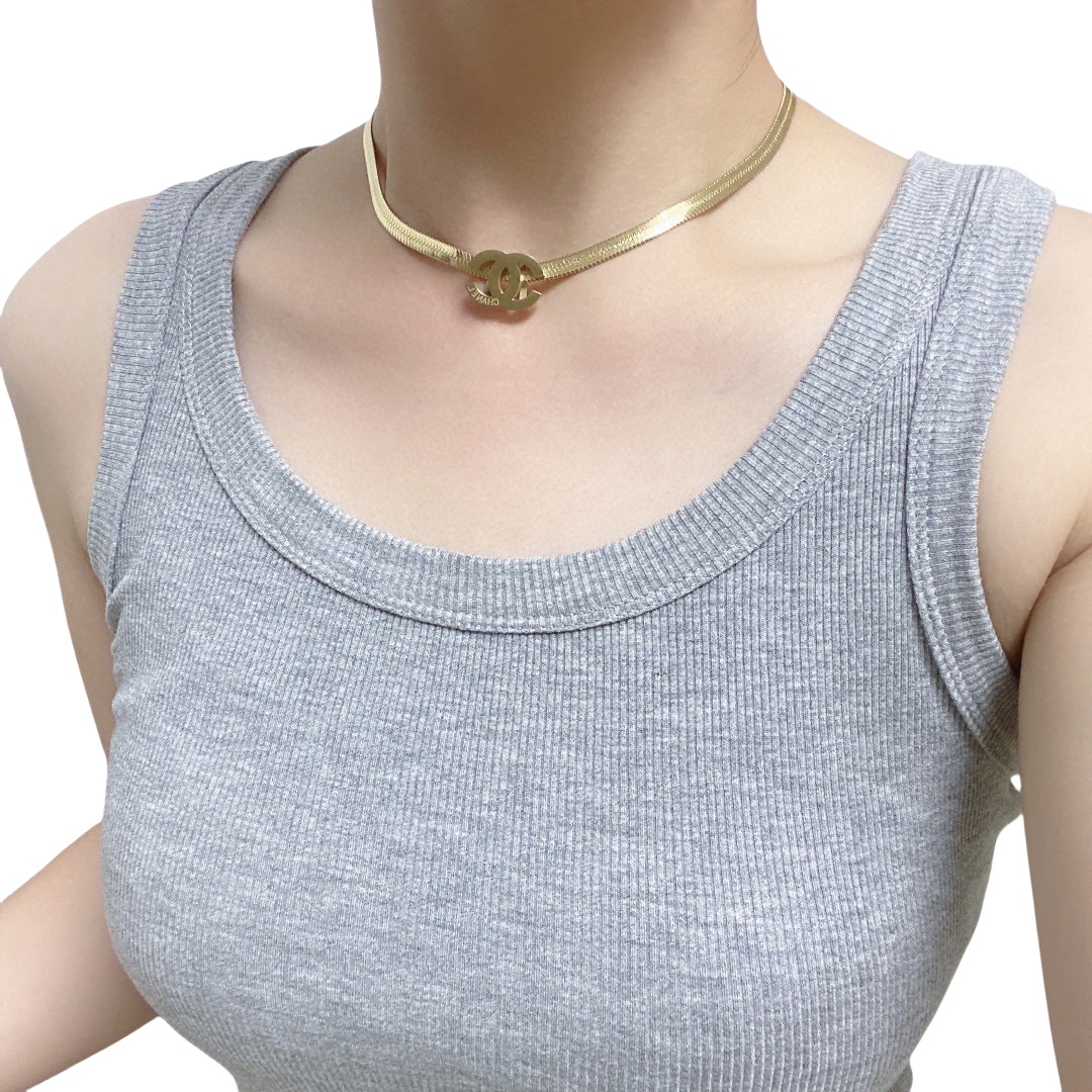 CCN207 cc logo snake chain Choker Necklace - ccjewelryacc