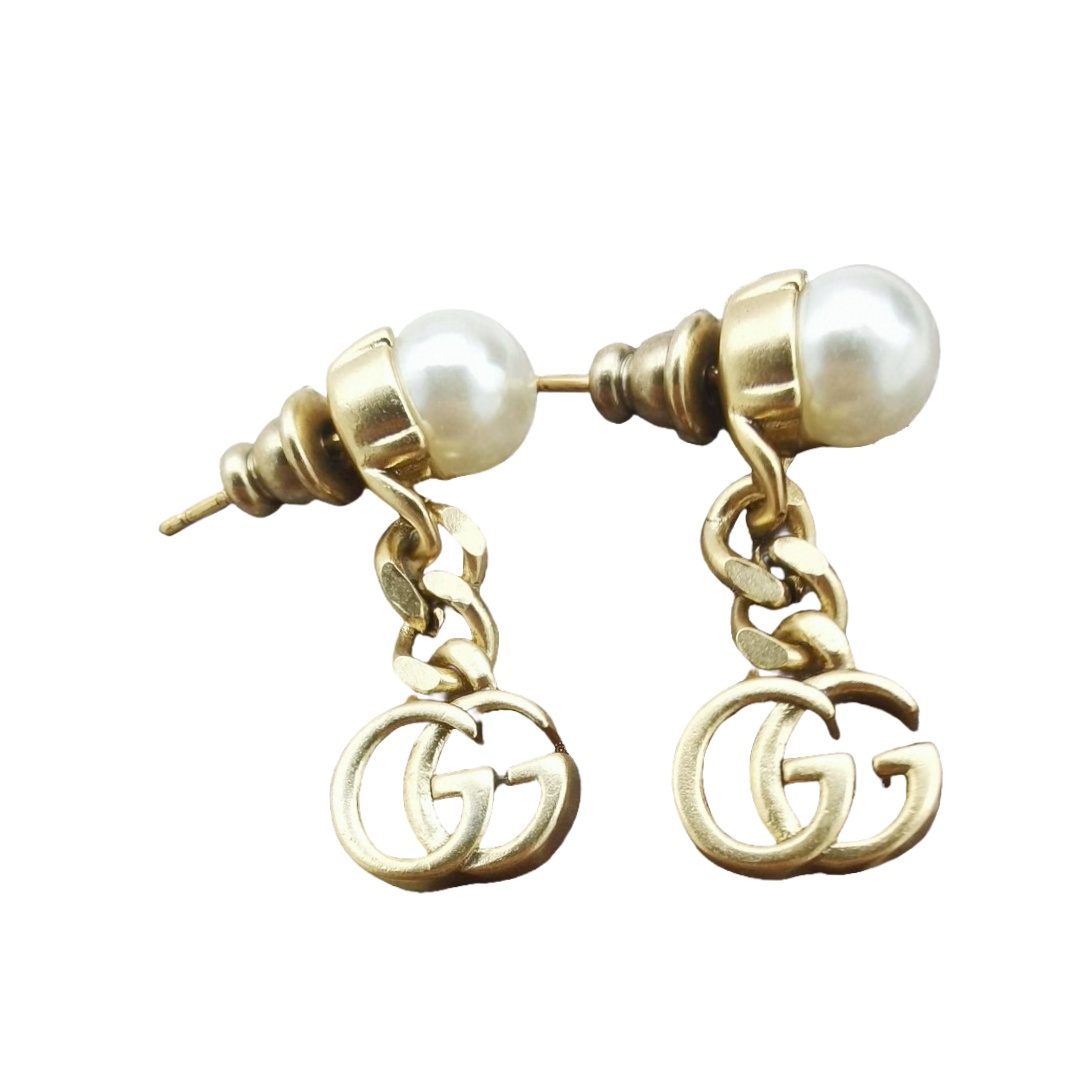 GGE006 GG drop earring in metal and pearl crystal - ccjewelryacc