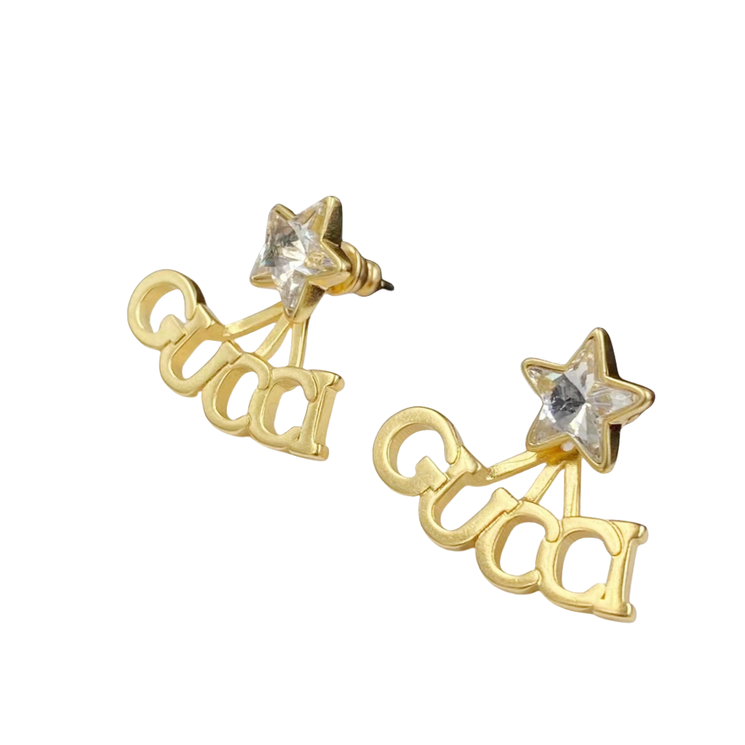 GGE009 Star GG letter stud earring in metal and crystal - ccjewelryacc