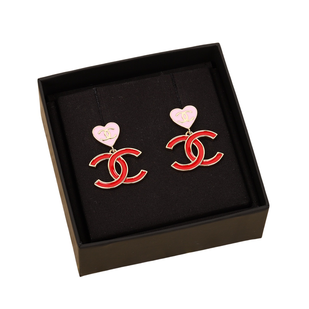 CCE746  24A Enamel Heart double CC earrings - ccjewelryacc