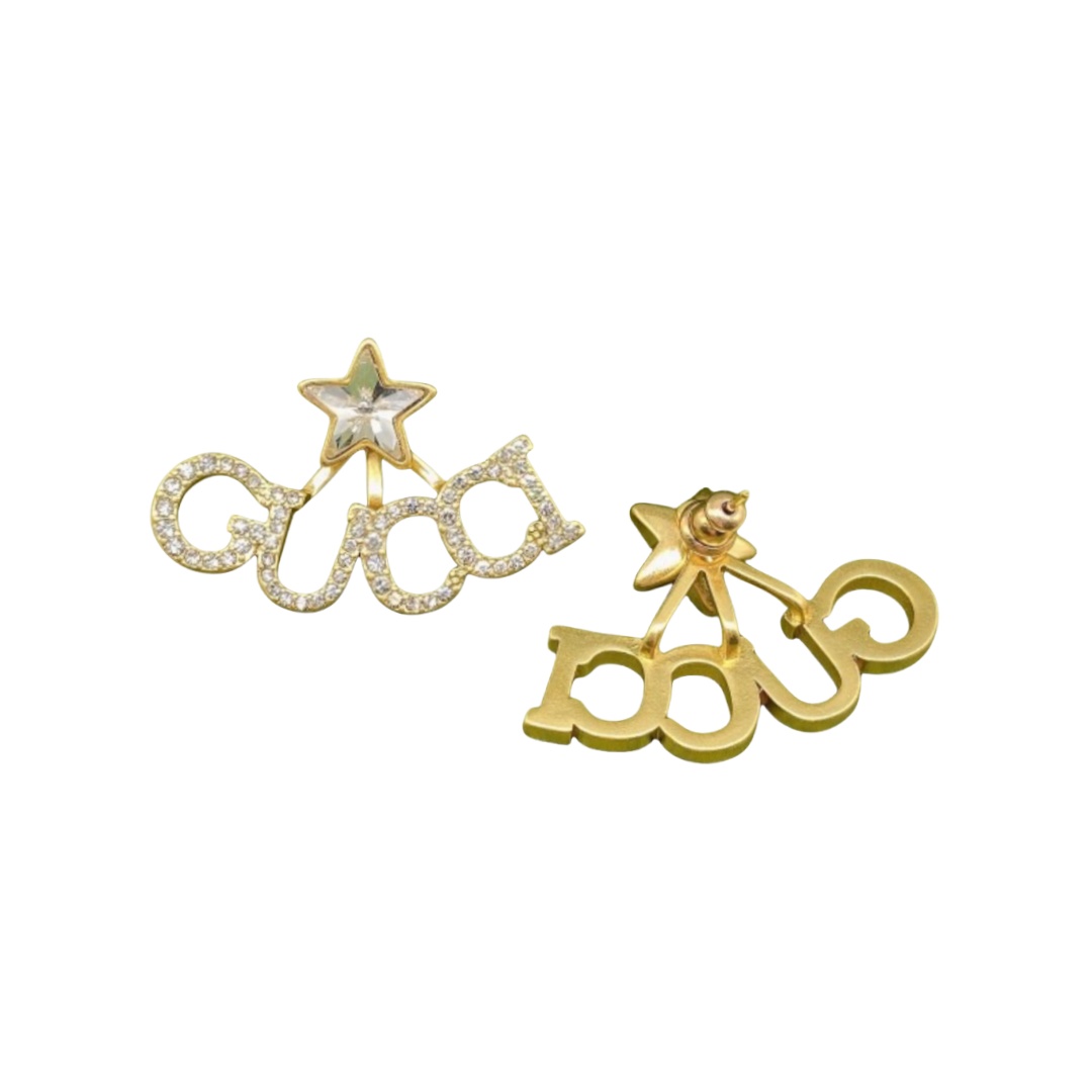 GGE009 Star GG letter stud earring in metal and crystal - ccjewelryacc