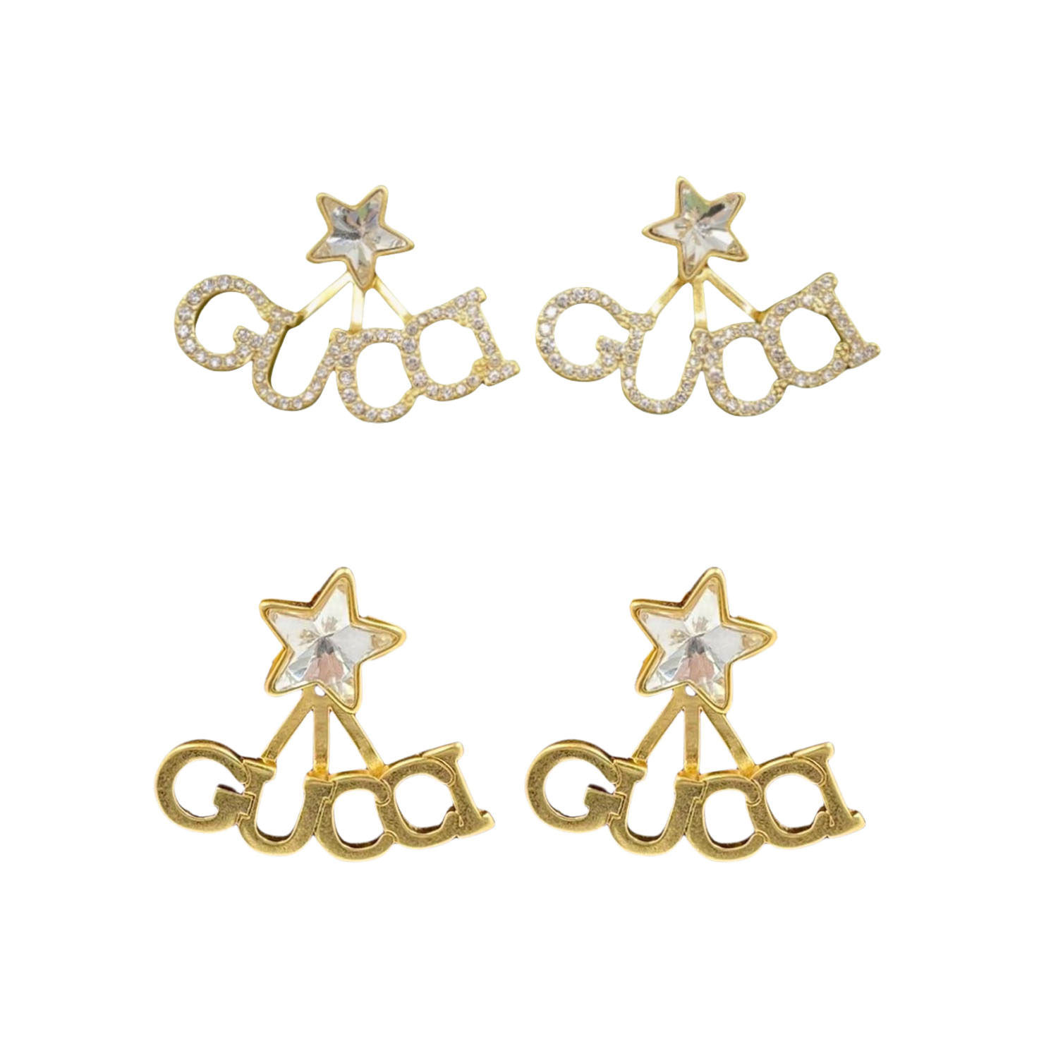 GGE009 Star GG letter stud earring in metal and crystal - ccjewelryacc