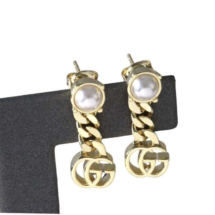GGE006 GG drop earring in metal and pearl crystal - ccjewelryacc