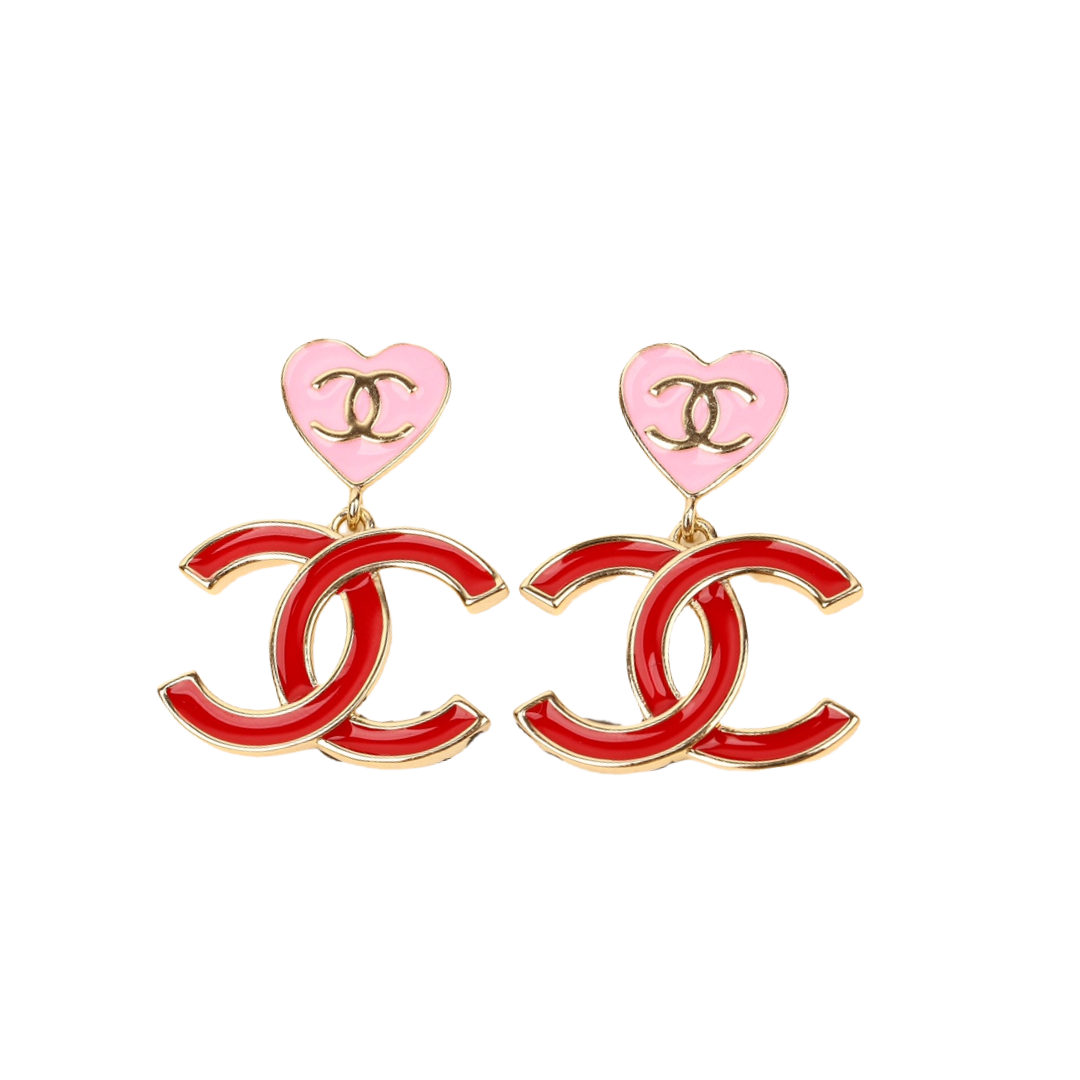 CCE746  24A Enamel Heart double CC earrings - ccjewelryacc