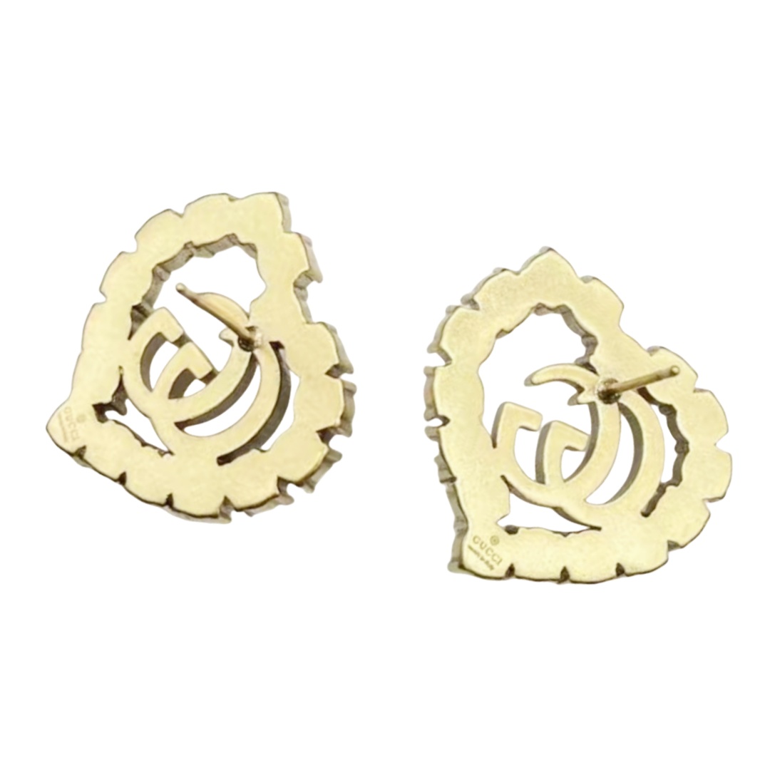 GGE007 GG Heart stud earring in metal and pearl crystal - ccjewelryacc