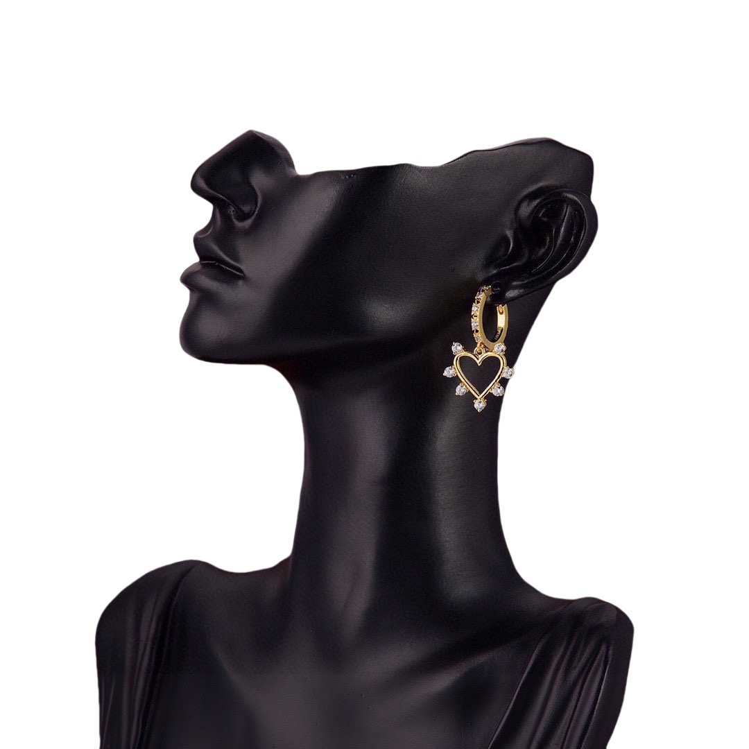 CLE065 Act de Triomphe heart drop earring in metal and crystal - ccjewelryacc