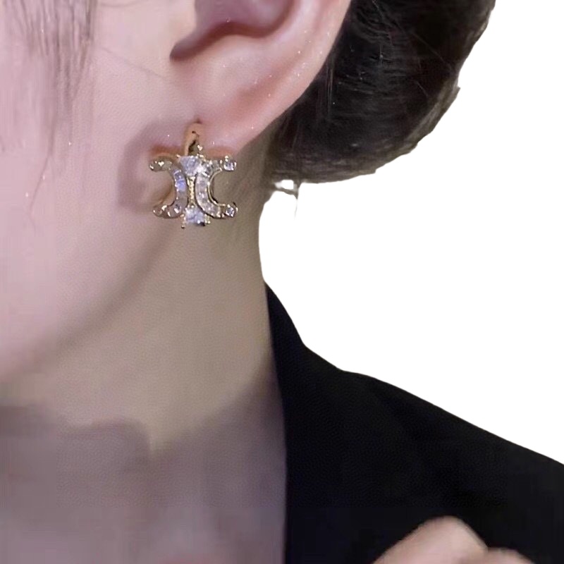 CLE059 Act de Triomphe Hook earring in metal and crystal - ccjewelryacc