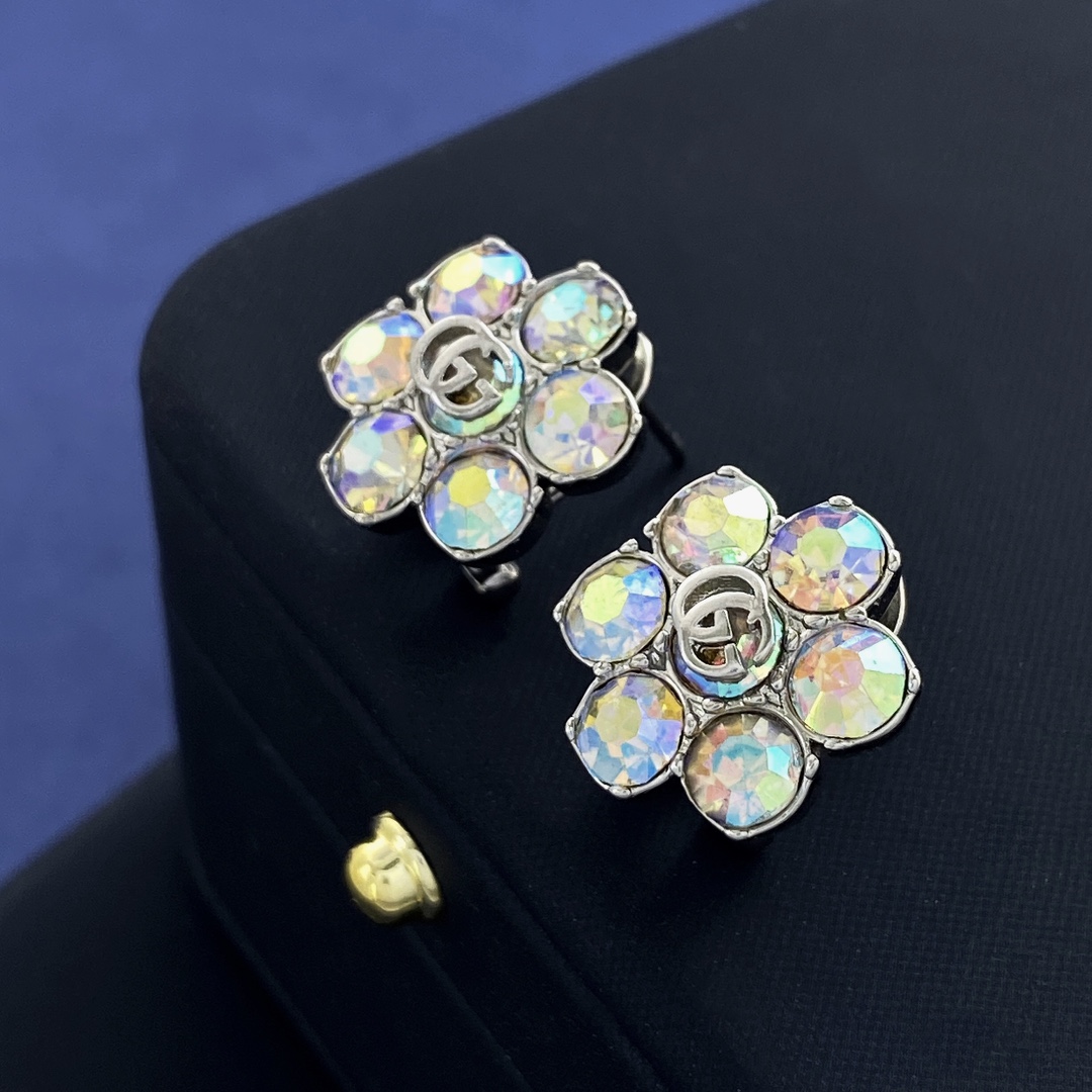 GGE129 GG Colorful diamond flower stud earring - ccjewelryacc