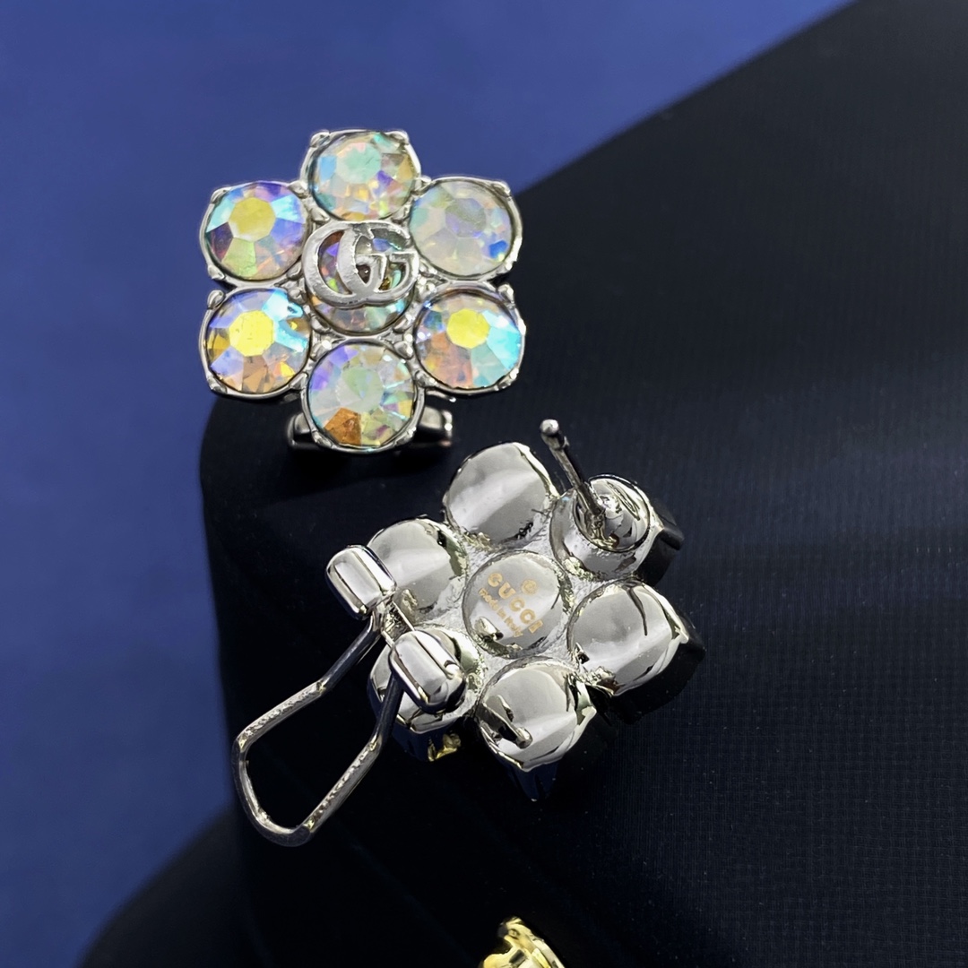 GGE129 GG Colorful diamond flower stud earring - ccjewelryacc