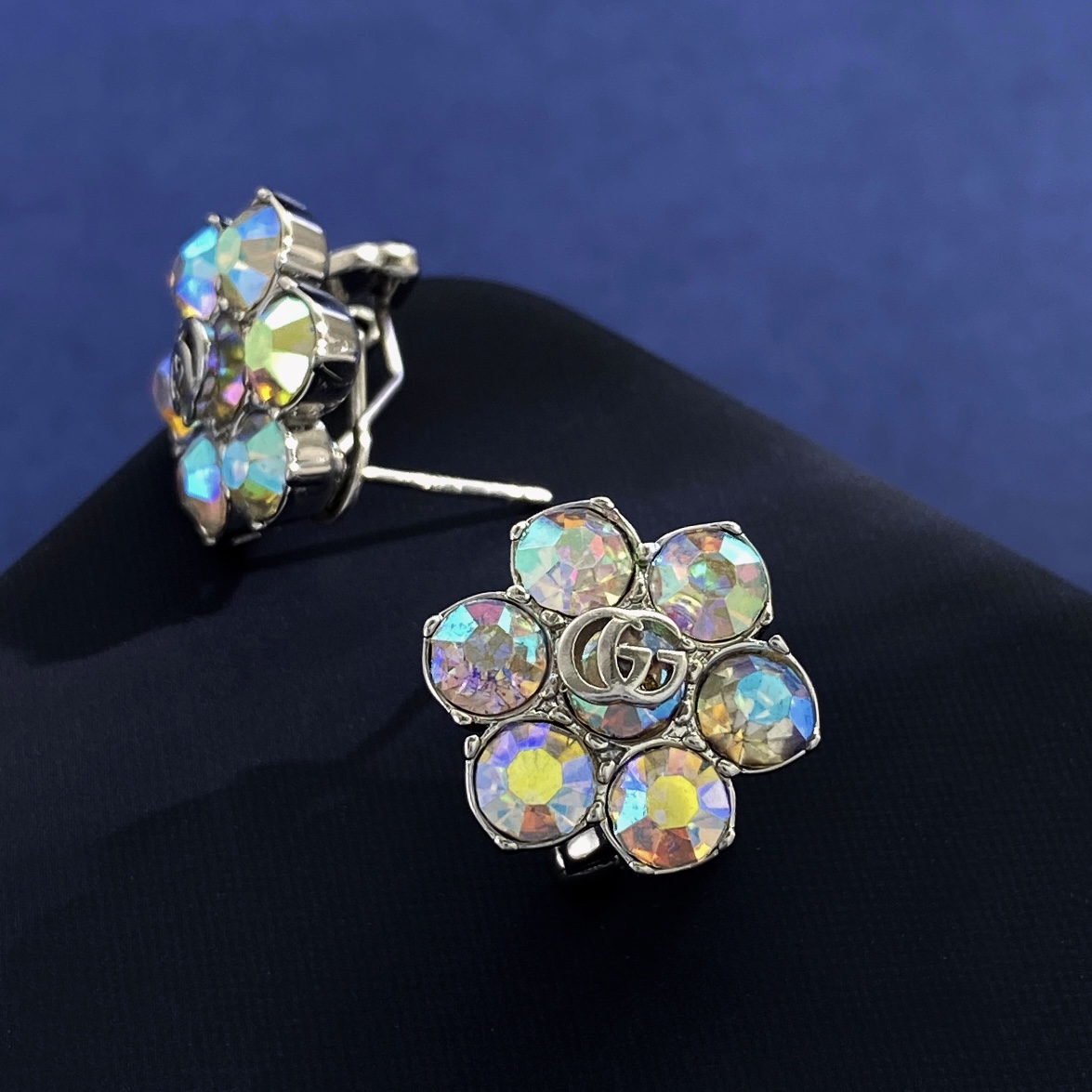 GGE129 GG Colorful diamond flower stud earring - ccjewelryacc