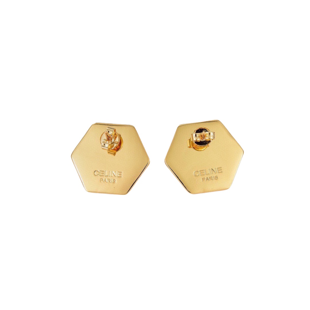 CLE068 Act de Triomphe hexagon stud earring in metal and pearl - ccjewelryacc