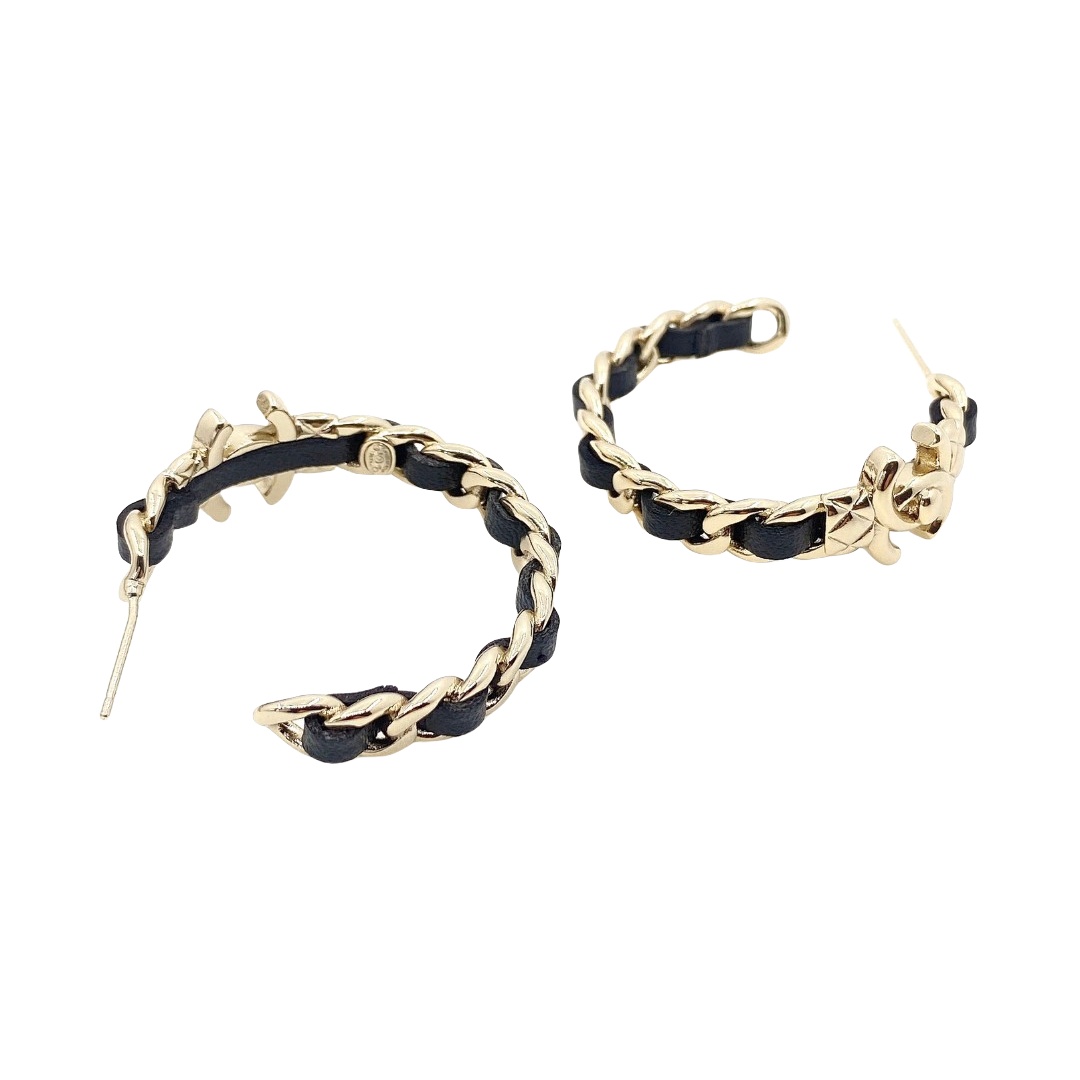 CCE889 Metal leather cc logo hook earring - ccjewelryacc