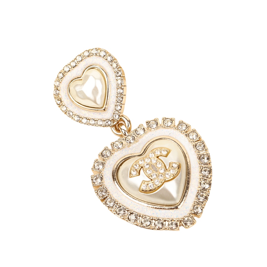 CCE796 Double Heart pearl crystal Drop earrings - ccjewelryacc
