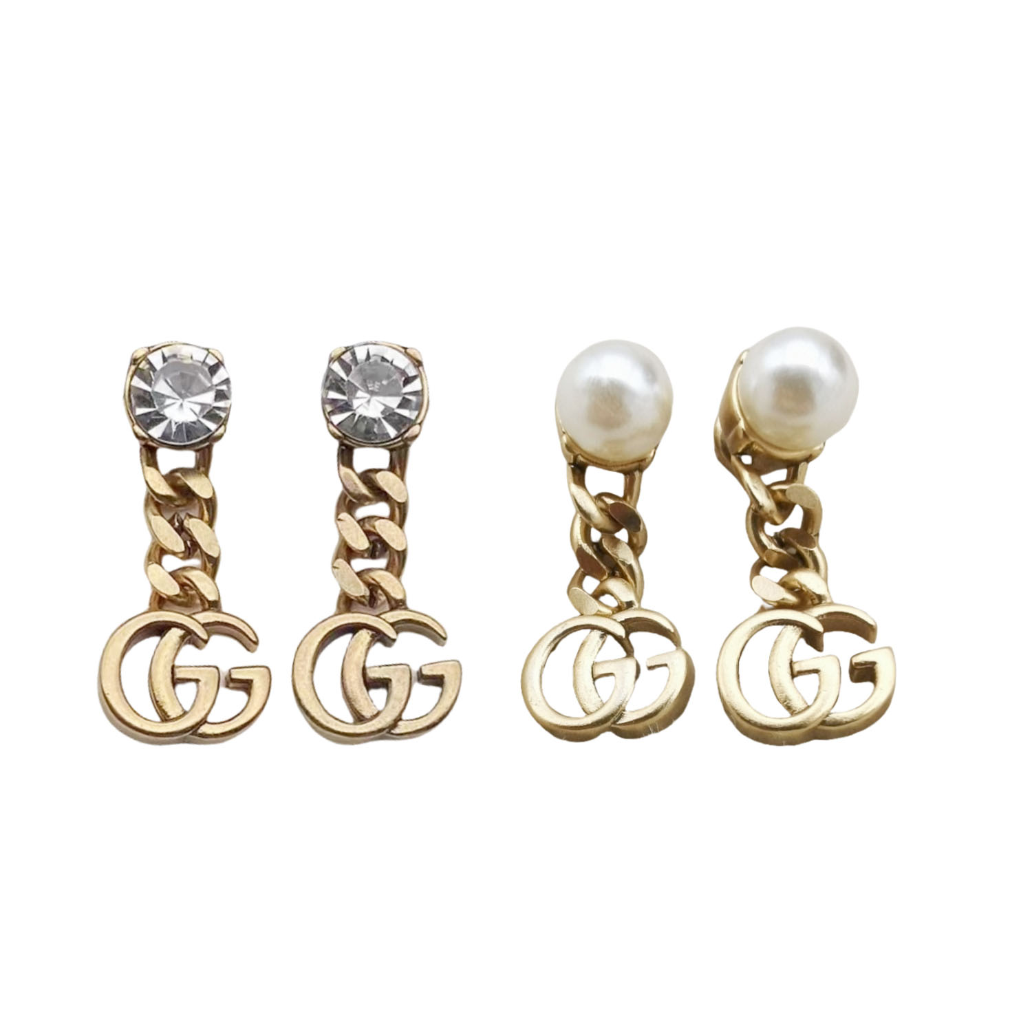 GGE006 GG drop earring in metal and pearl crystal - ccjewelryacc